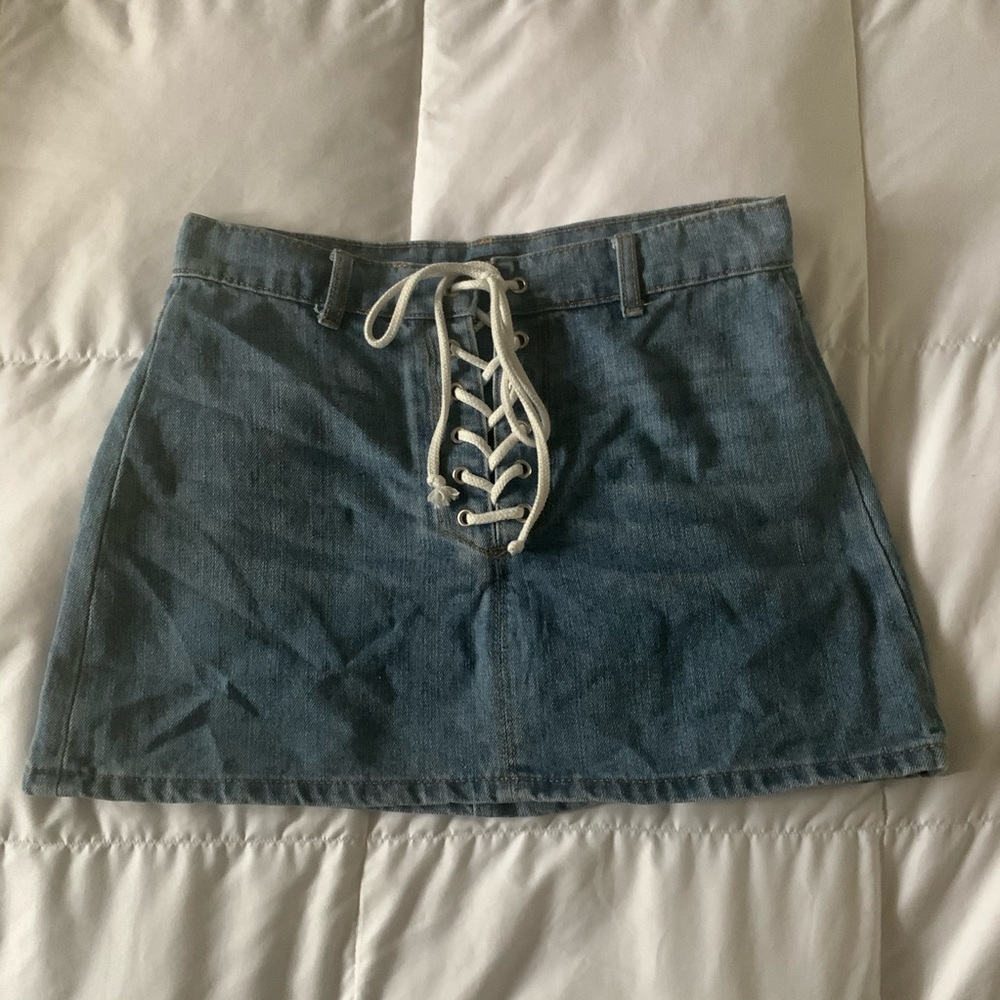 Denim Lace Up Mini Skirt